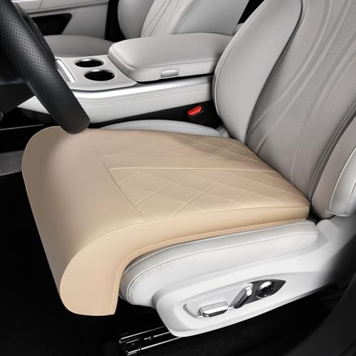 Image of Coverado Car Seat Leg Extension Support Pad, Waterproof Leather Leg Extender Cushuon for Car Seats Office Chairs, Universal Car Seat Cushions Fit for Most Vehicles (Beige)