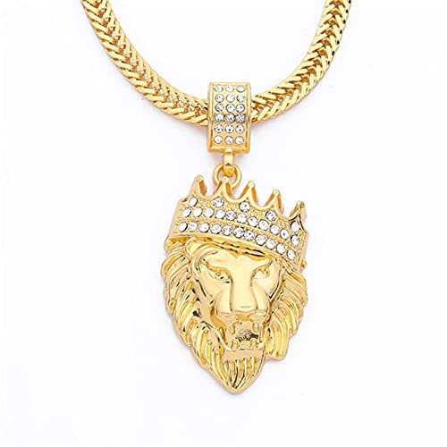 Nouveau Mode Hip hop Zircon Couronne tête de Lion Hip Hop Collier Hommes Unisexe plaqué Or Pendentif Boutique Bijoux Cadeau