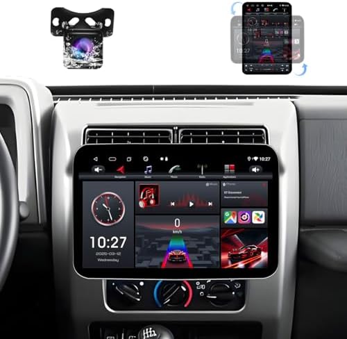 4+64G 10 Inch Rotatable Car Radio for Jeep Liberty 2002-2007 with Carplay & Android Auto, QLED 1280x720 Touch Screen Car Stereo with Bluetooth GPS Navigation WiFi FM Radio and Backup Camera