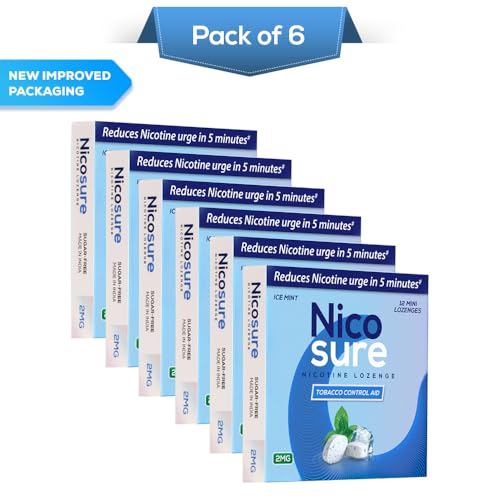 Image of Nicosure Nicotine Lozenges-2mg-Pack of 6-72 Lozenges|Tobacco Control Aid|Icemint Flavour|Aids in Quitting Tobacco|Sugar-free|Mini Size Max Flavour