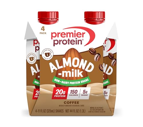 Premier Protein Non-Dairy Plant Based Almondmilk Protein Shake Coffee with Caffeine for Energy 20g Protein 5g Sugar 11 fl oz 4 Pack