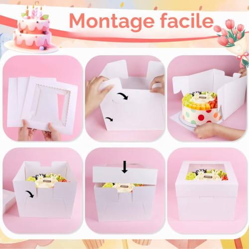 Nuyoah Boite a Gateau Carton Transportable 30x30x20cm 2Pcs Blanc Boîtes de Transport pour Gâteaux en Carton avec Fenêtre et Planche à Gâteau pour Transporter et Conserver des Gâteaux Décorés – vue 3