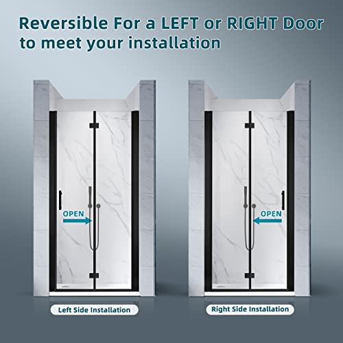 Sunny Shower Semi-Frameless Pivot Shower Door,Bi-Fold Shower Door 1/4" Clear Glass,Stainless Steel Hardware,Black Finish Shower Enclosure,34 In. W X 72 In. H #TOP7