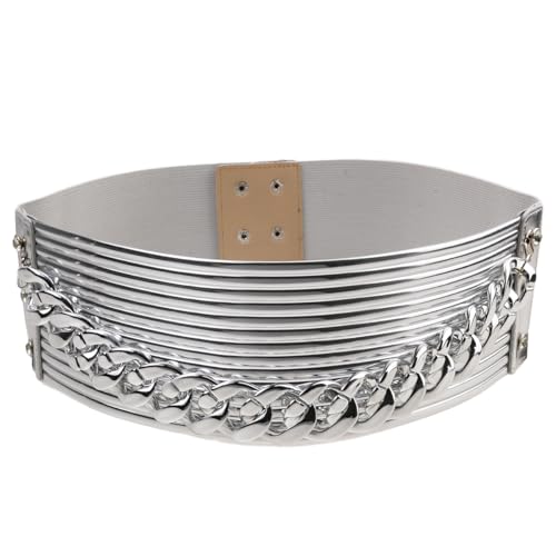 Plus Size Women Rhinestones Stretch Belt with Chain Wide Bling Waistband for Dress Vintage Cummerbands