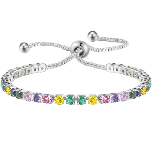 MAKOBLESSMOMO Tennisarmbänder für Damen, Regenbogen-Zirkonia-Armband, verstellbares Armband, Muttertagsschmuck, Geschenk, Geburtstag, Weihnachtsgeschenke für Frauen, Mutter, Ehefrau