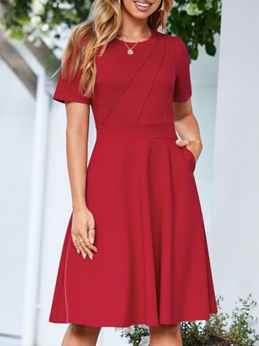 Image of YIOYOLA Fit and Flare Work Dresses for Women Business Casual Office Church Cocktail Party Aline Dress with Pockets
