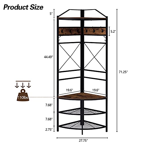 Kinfant Home Corner Hall Tree - Industrial Coat Rack With 8 Double Hooks Entryway Coat Stand With Bench And Shoe Storage #TOP7