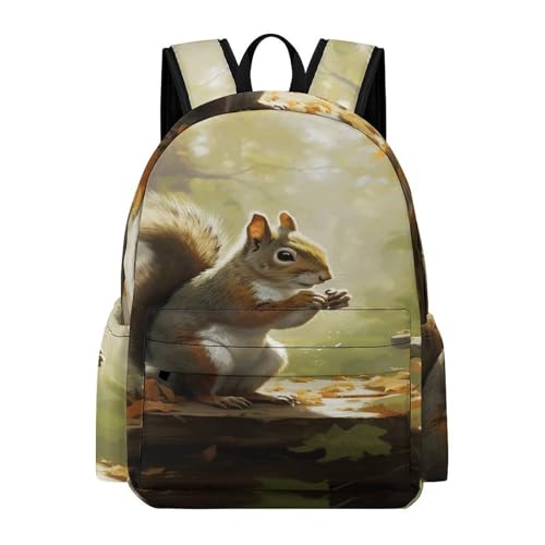 Squirrel Eats Nuts Printed Backpack Water-Resistant Pack Stylish Bag Lightweight Travel Backpack