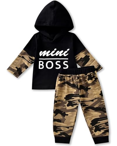 Image of fioukiay Toddler Baby Boy Outfit Clothes LittLe Kids Long Sleeve Hoodie Sweatshirt Camouflage Pants Set Fall Winter Clothing