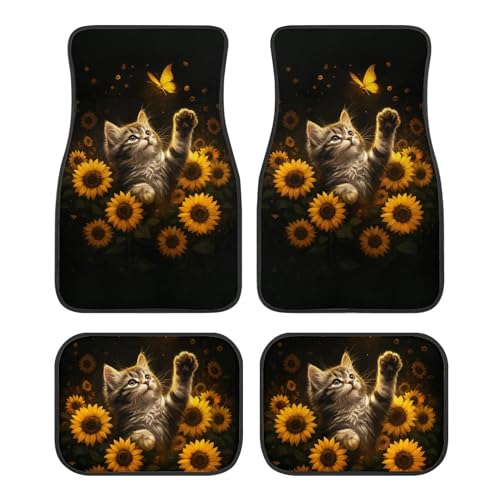 Tapis de sol voiture imperméables motif chat et tournesols universels