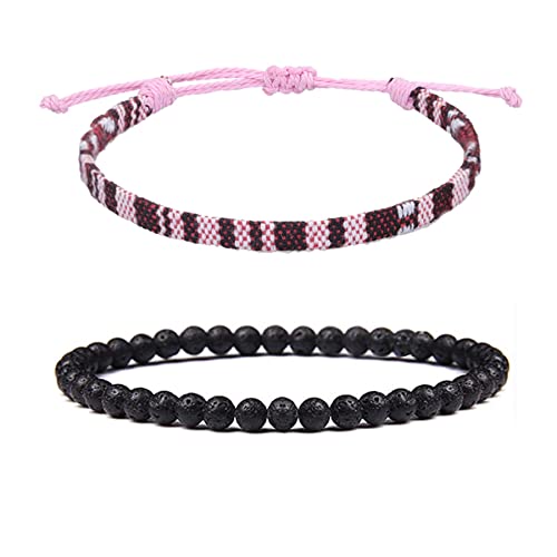 Bracelets For Men- Surfer Beach Bracelet Set-Holiday Gift-Hand Made boho Bracelets -Outdoor Sports Men'S And Women'S Anklet -Ethnic Hippie Style Accessories (Ethnic Red + Lava Stone)