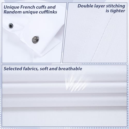 Gollnwe Men's Dress Shirt French Cuff Shirt for Men Slim Fit Stretch Spread Collar with Metal Cufflink4