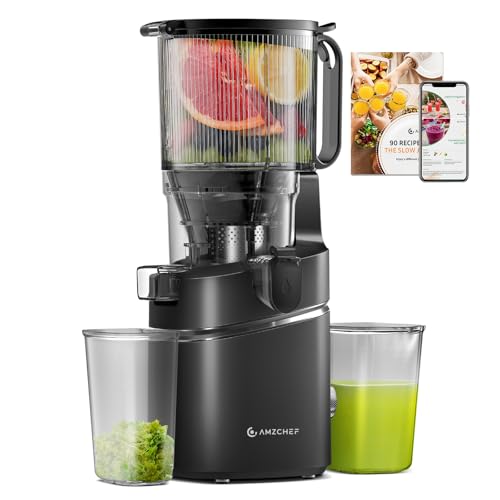 AMZCHEF Juicer Machines, 5.8" Extra Self-Feeding Cold Press Juicer for Whole Vegetable & Fruit, Juice Extractor Machine with Large Auger & Triple Strainers, Easy to Clean, High Juice Yield, Black