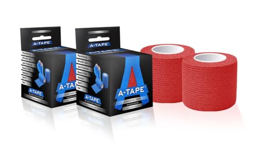 Image of A-TAPE Cohesive Crepe Elastic Self Adhesive Crepe Bandage Red (Pack of 2, 5 cm X 4.5 Mtr)