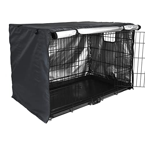 Dog Crate Cover 42 inch - Double Door, Dog Kennel Indoor, Waterproof Dog Kennel Cover with Air Vent Window, for Indoor/Outdoor Most Wire Dog Crate(Black)