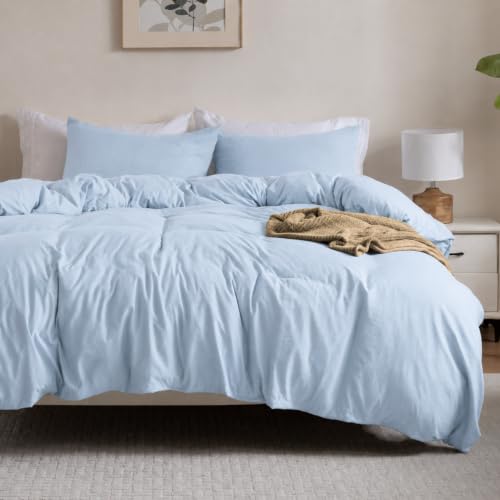 Image of Washed Light Blue Duvet Cover Set King Size,2 Pillow Shams, No Comforter