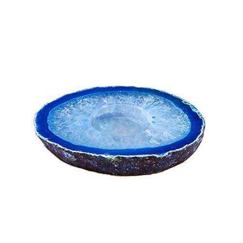 Amoystone Natural Dyed Blue Agate Stone Tealight Candle Holder Handcrafted For Home Decor Healing Reiki, Irregular 0.6-1 Lbs #TOP2