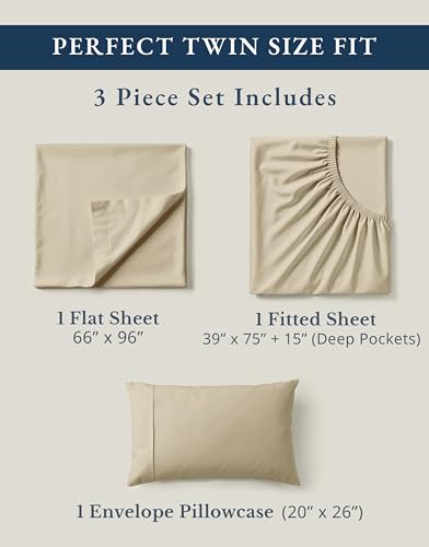 Image of LANE LINEN 100% Organic Cotton Twin Size Bed Sheets, Fully Elasticized Mercerised Cotton Bed Sheet Set, Soft & Comfy Low Pill Face Resistant Bedding Sheets & Pillowcase Set- Linen