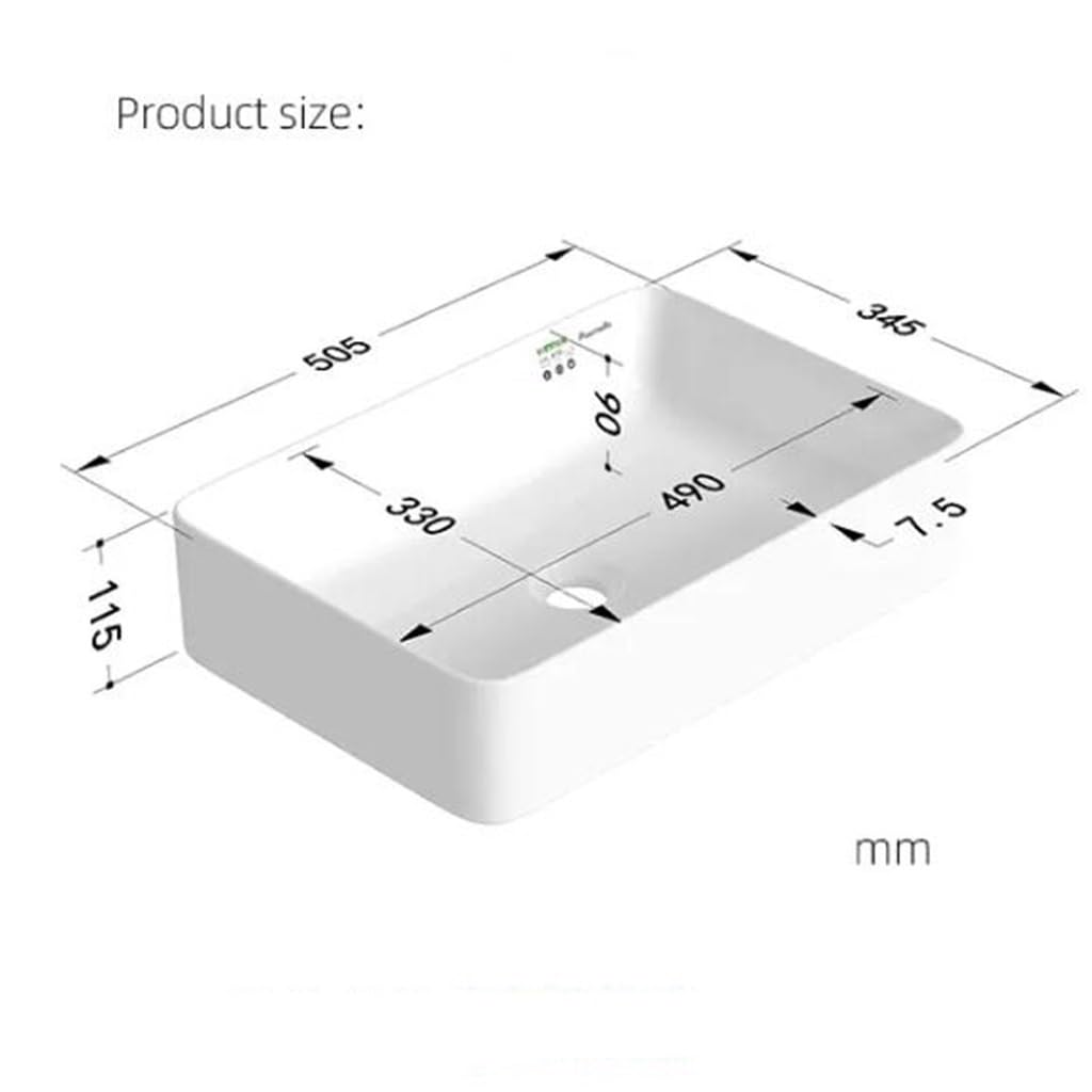 Fregadero Rectangular, Fregadero Cerámico Blanco, Lavabo Cerámico sobre Encimera