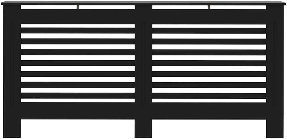 Black Radiator Cover 67.7"x7.5"x32.1" MDF Modern Slatted Design for Living Room, Safety Protection Shield with Top Shelf for Display and Storage, Durable Engineered Wood Easy
