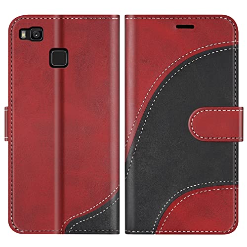BoxTii Cover per Huawei P9 Lite, Custodia in PU Pelle Portafoglio per Huawei P9 Lite, Magnetica Cover a Libro con Slot per Schede, Rosso