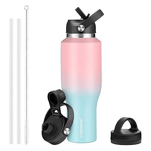 Image of HYDROWION Vacuum Insulated Water Bottle, 40 oz Water Bottle fits in Car Cup Holder (Cold 48 hrs, Hot 24 hrs),Insulated Drinking Bottle with Straw Lid, Spout Lid and Flex Cap, Leakproof Travel Thermos