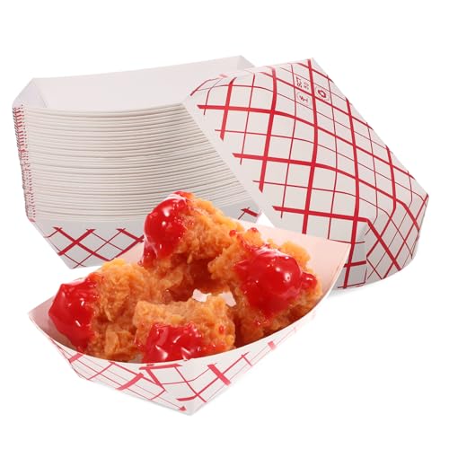 DECHOUS 200Pcs Checkered Paper Food Trays Stylish Carnival Snack Holders for Fries Hot Dogs More Capacity Stackable Design for Events Everyday Use