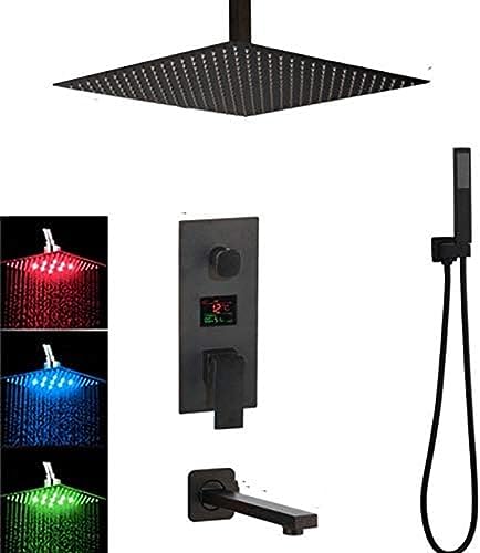 Tête de douche à LED noire 8" avec affichage numérique et mitigeur 3 fonctions LWX