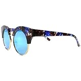 KISS Designer Elegant Celebrity Blue Mirrored Lens Gold Rim Womens Round Sunglasses
