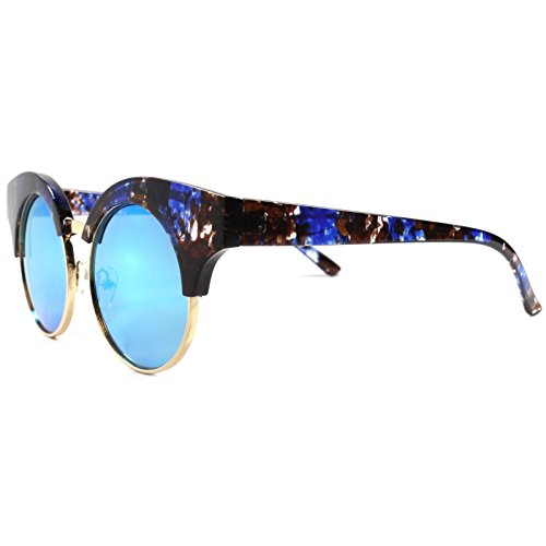 Kiss Designer Elegant Celebrity Blue Mirrored Lens Gold Rim Womens Round Sunglasses #TOP9