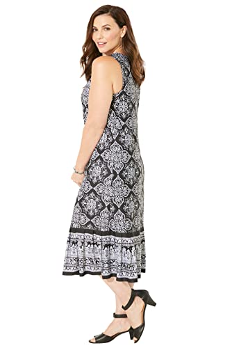 Catherines Women's Plus Size Fun & Flouncy Shift Dress - 4X, Black Geo Foulard (0494) #TOP3