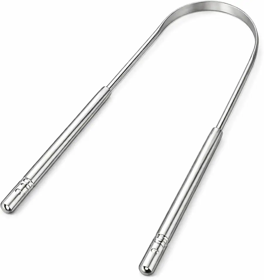 Raspador de Língua em Aço Inoxidável Premium Antibacteriano – Elimina Mau Hálito, Remove Saburra e Toxinas – Higiene Bucal Completa, Lavável e Reutilizável