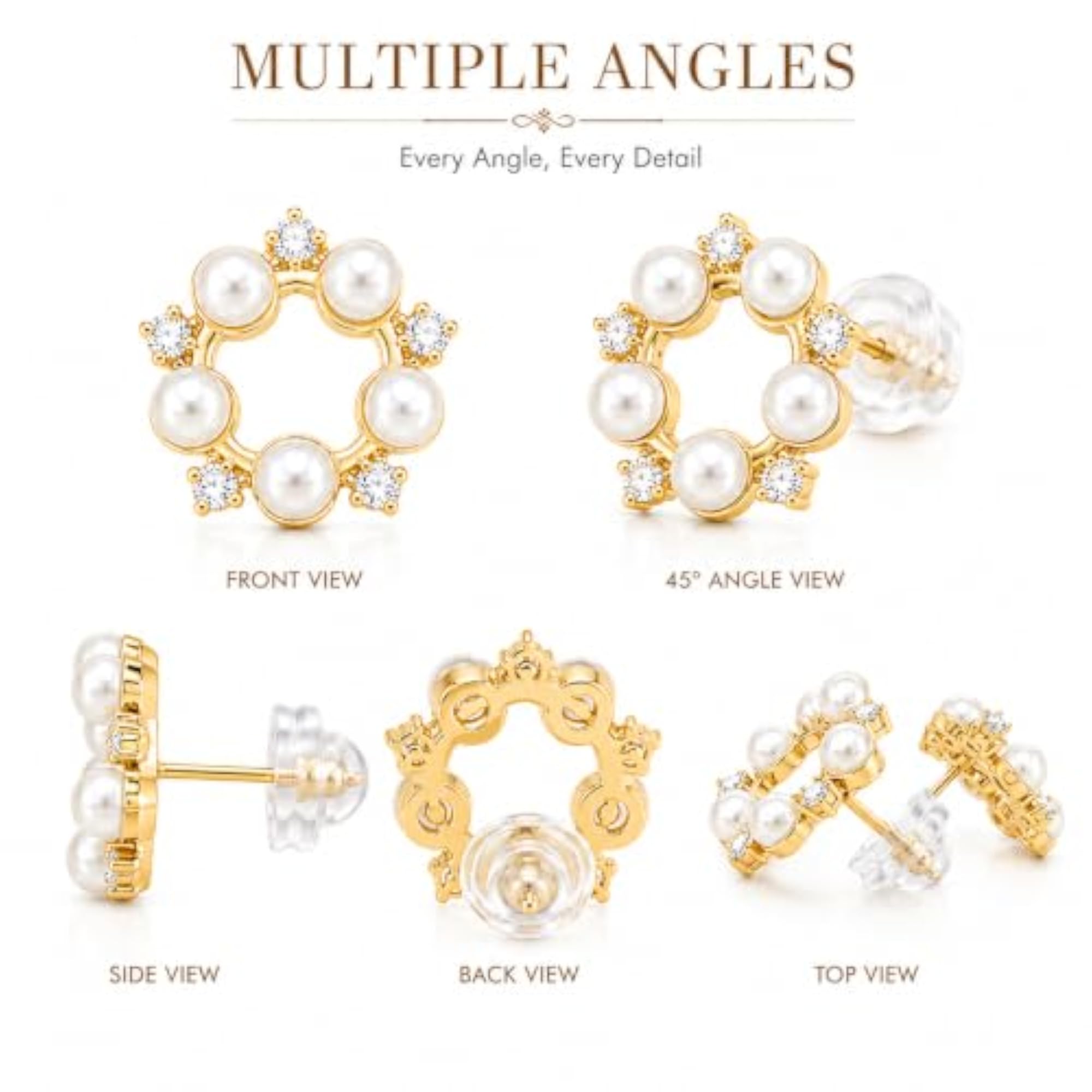 Plated Pearl Stud Earrings for Women & Girls