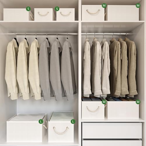 Closet Storage Bins, Linen Closet Organizers and Storage Basket for Shelves, Collapsible Shelf Baskets for Organizing Shelves, Bedroom Clothes Basket, Beige, 4 Pack by COYACOOL - Image 5
