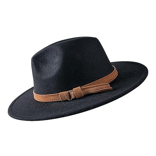 besbomig Kvinnor Jazz Hatt Enfärgad Elegant Vinter Varm Cap för Lady Gentleman Unisex Fedora 55-58CM Justerbar Casual Hats,Svart 2