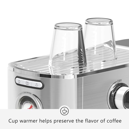 DRAGONBALL Espresso Machine 20 Bar, Coffee Machine with Milk Frother, Stainless Steel Espresso Machine for Home & Office, 1.2L Water Tank, Silver - Image 3