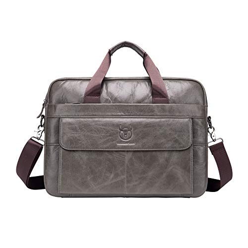 Mens Business Briefcase Handbag Leather Simple Fashion Shoulder Crossbody Bag (Iron Gray) - Main Image