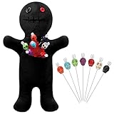 Kathfly 8 Pcs Voodoo Doll Set Include Horror Doll, 7 Pcs Skull Pins Ghost Doll Soft Revenge Dammit Creepy Dolls Pin Holder Voodoo Toys Resin Metal Straight Pins Stress Relieving (Black)
