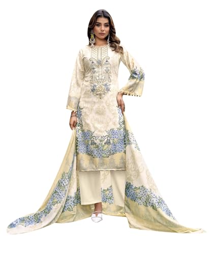 Salwar Kameez coton brodé Ladyline avec pantalon et dupatta