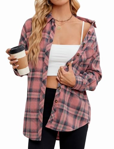 Image of Lacozy Womens Buffalo Plaid Flannel Shirt Long Sleeve Collar Button Down Blouses Tops