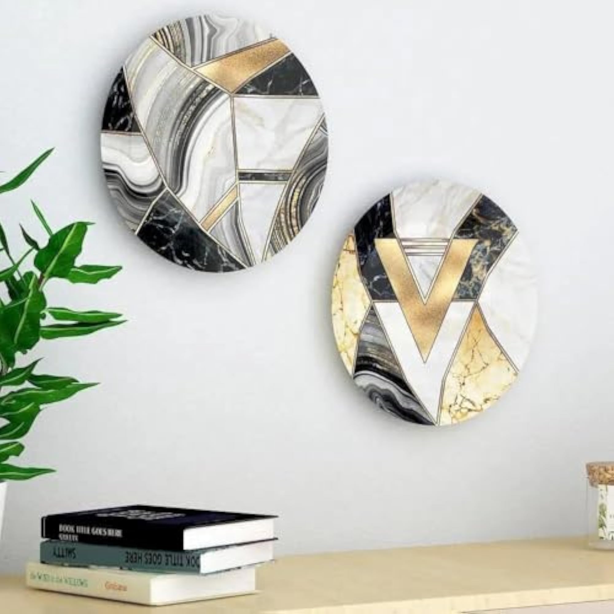 Geometric Marble Effect Ceramic Decorative Wall Plates Set of 2