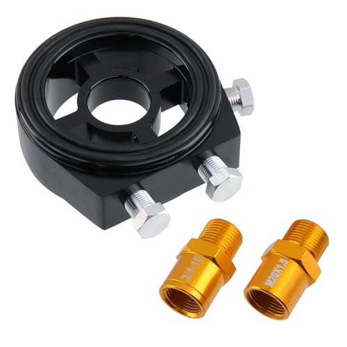 Modengzhe Oil Filter Cooler Sandwich Plate,Universal Car Aluminum Alloy Oil Filter Cooler Sandwich Thread Plate Adapter with 1/8" NPT Oil Pressure Adapter,Black