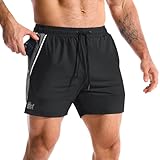BROKIG Men's DriArmor Gym Shorts, Lightweight Sports Running Tennis Training Short with Mesh Zip Pockets (Large, Black)