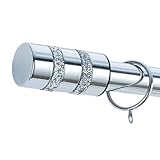 A.Unique Home Diamante Barrel Metal Extendable Curtain Pole With Rings and Fittings, In a Variety of Colours and Sizes (25/28mm). (Nickel, 70cm - 120cm, 28" to 47" Approx) - Image 2