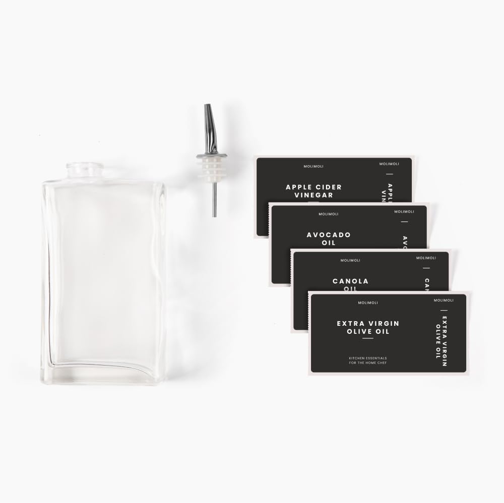 Molimoli Olive Oil Dispenser Bottle for Kitchen, Automatic Pourer, Glass Thin Bottle Dispenser for Kitchen, Olive Oil Cruet, | Set of 2 - Black