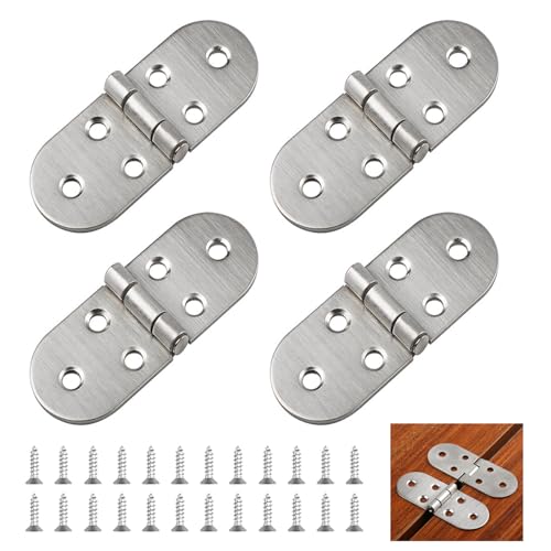4 bisagras plegables de 180 grados, de acero inoxidable, para mesa plegable, armario, armario, caja de madera, muebles, máquinas de coser (plata)