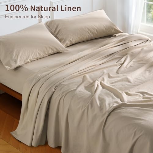 100% French Pure Linen Sheets Queen Size, Breathable, Soft and Durable Pure Linen Sheets, Anti-Tear Linen Bed Sheets, 16 Inch Deep Pocket - 4 PC (Linen,Queen) - Thumbnail 3