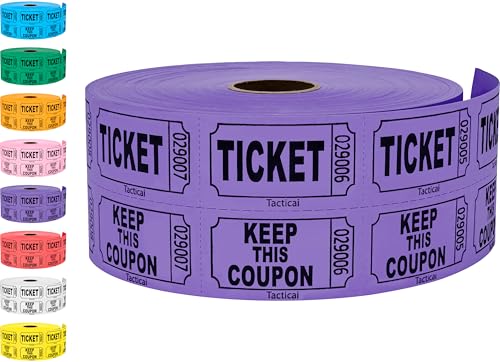 1000 Tacticai Raffle Tickets, Purple (1 of 8 Colors), Double Roll, Ticket for Events, Entry, Class Reward, Fundraiser & Prizes