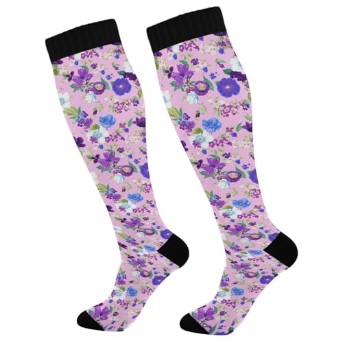 Wassud Romantic Flowers Compression Socks for Women and Men 20-30 mmHg Knee High Socks for Nurses Travel Socks 2 Pair