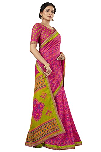Image of Glory Sarees Women's Brasso Saree with Blouse Piece (Brasso Bandhani101Parent)